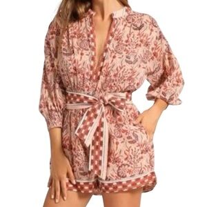 Cleobella Floral Print Romper in Pink and Cream